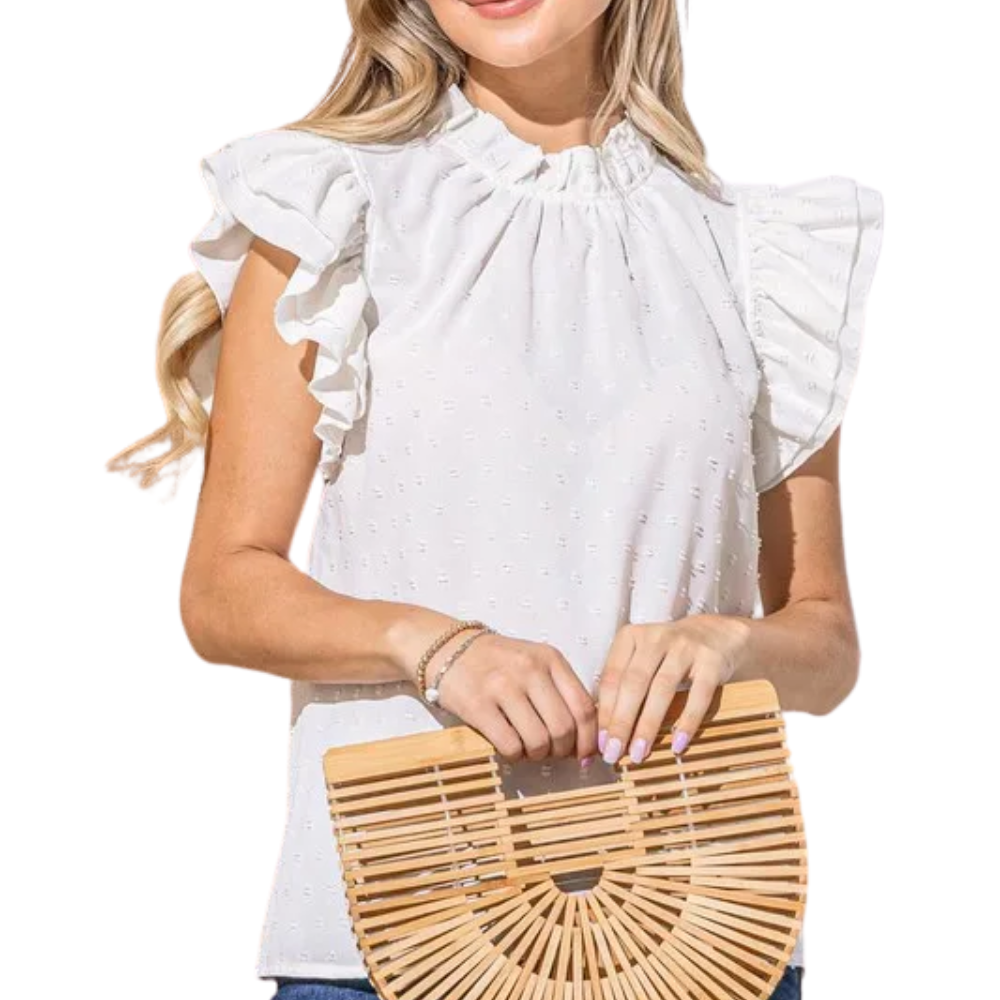 And The Why Polka Dot Textured Double Layered Ruffles Blouse