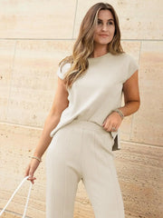 Two-Piece Lounge Set with Sleeveless Top and Pleated Trousers
